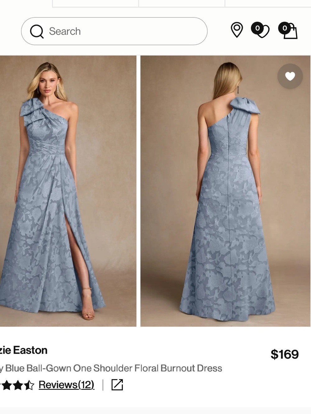 Azazie Blue One-Shoulder Floral Burnout Gown